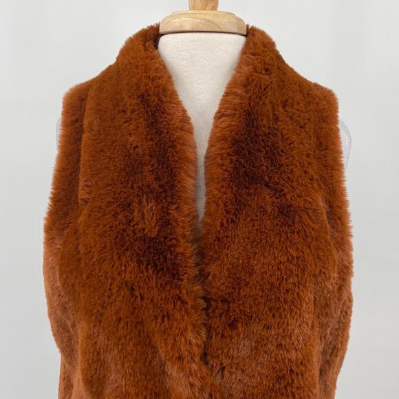 Soft Surroundings Longline Vest Faux Fur Burnt Orange Brown Womens Medium - Picture 2 of 9